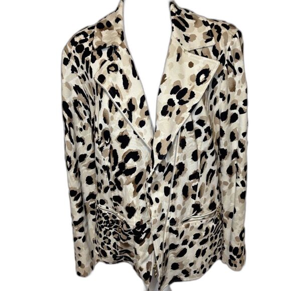 Chico's Animal Print Soft Stretch Ponte Knit Zip Moto Jacket Top - Picture 2 of 6